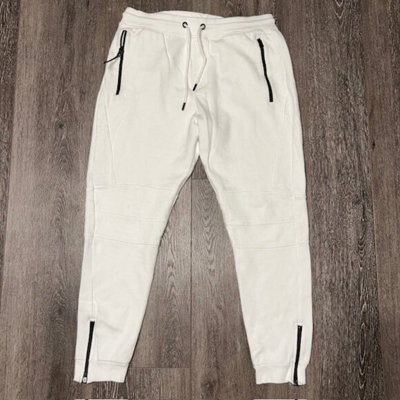 Bershka XL Womens Sweatpant Joggers White Drawstring Zipper Pants NWOT - Picture 1 of 5